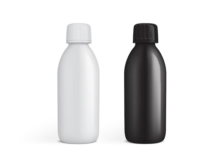 Vettore vaso di plastica bianco e nero per farmaci isolati