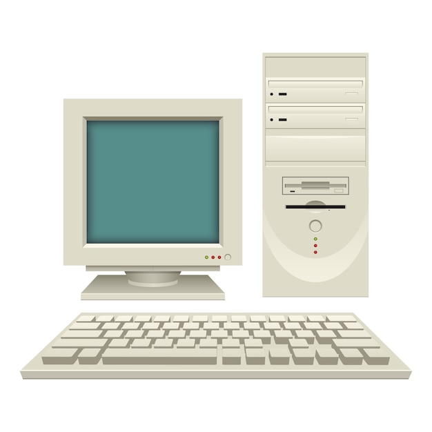 Vecchia illustrazione d'annata del pc su fondo bianco