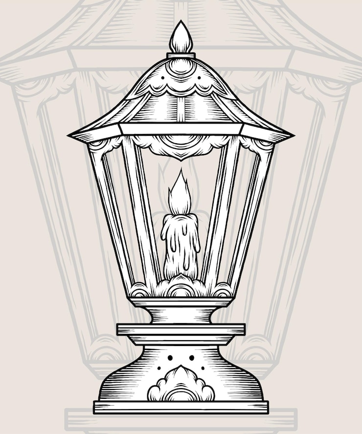 Vettore vecchia lampada vintage con illustrazione di candela