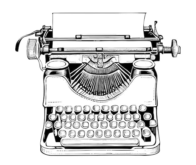 Vecchia macchina da scrivere vintage schizzo disegnato a mano in stile doodle illustrazione vettoriale