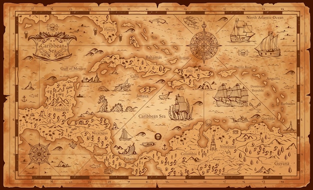 Vecchia mappa antica delle isole dei Caraibi
