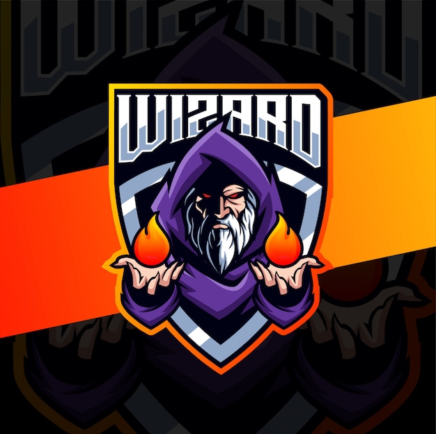 vecchio mago mascotte esport logo design