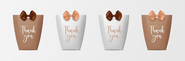 Vector 3d Realistic Brown and White Paper Gift Bag Box (scatola regalo di carta marrone e bianca vettoriale)