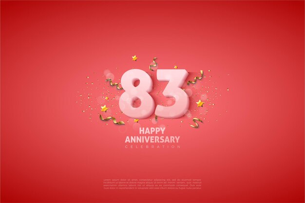 Vector 83° anniversario con numeri e stelline su sfondo rosa