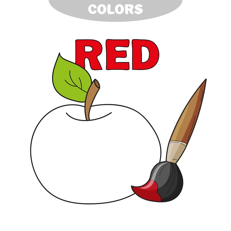 Vettore vector apple frutta su priorità bassa bianca. impara il colore rosso - libro da colorare per bambini