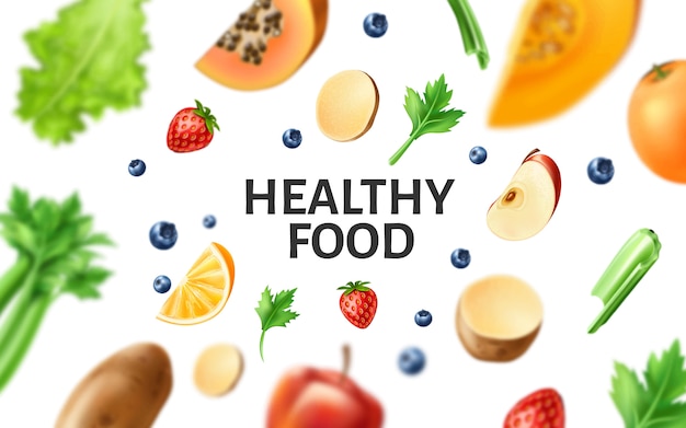 Vector cibo sano, frutta biologica al tavolo di legno