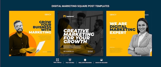 Vector creative digital business marketing square flyer set di modelli di post di marketing sui social media