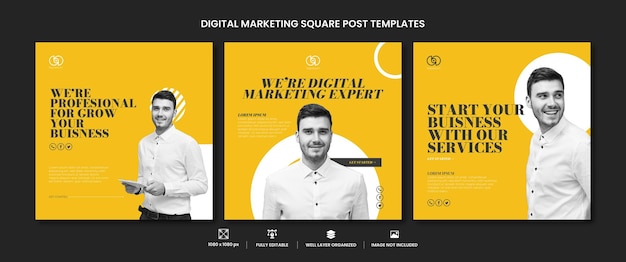 Vector creative digital business marketing square flyer set di modelli di post di marketing sui social media