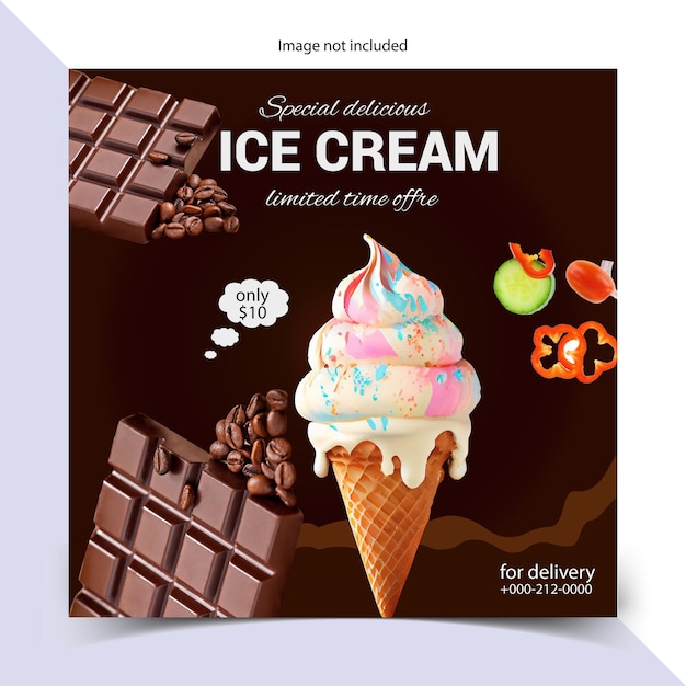 Vector delizioso gelato social media banner post design premium modello vettoriale