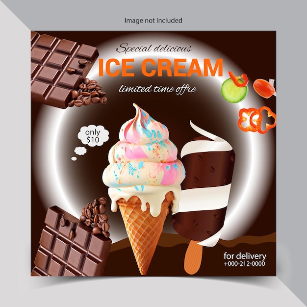 Vector delizioso gelato social media banner post design premium modello vettoriale