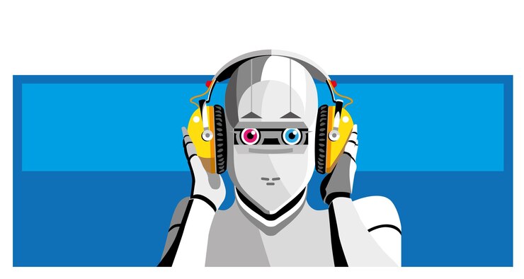 Vettore vector dj che riproduce musica con le cuffie. stile retrò. festival dei concerti. banner di musica elettronica