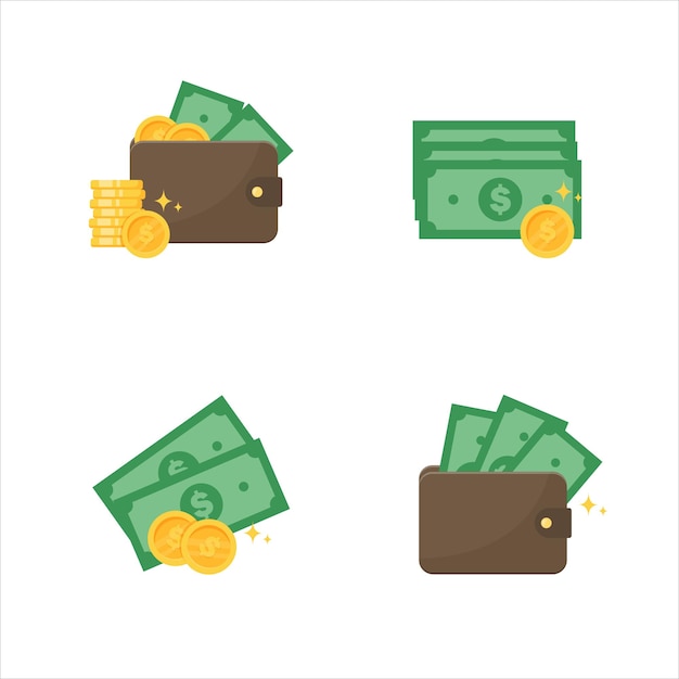 Vector dollar icon set dollar value vector wallet e carte di credito idee di spesa di denaro