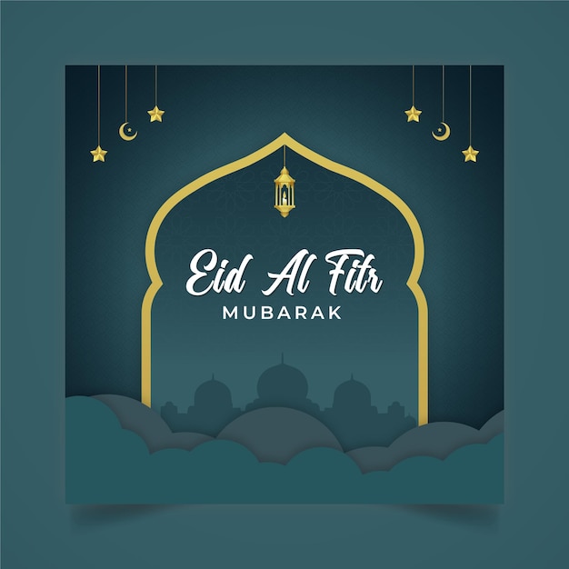 Vector eid ramadan kareem modello di banner sociale con cupola della moschea e lanterne islamiche