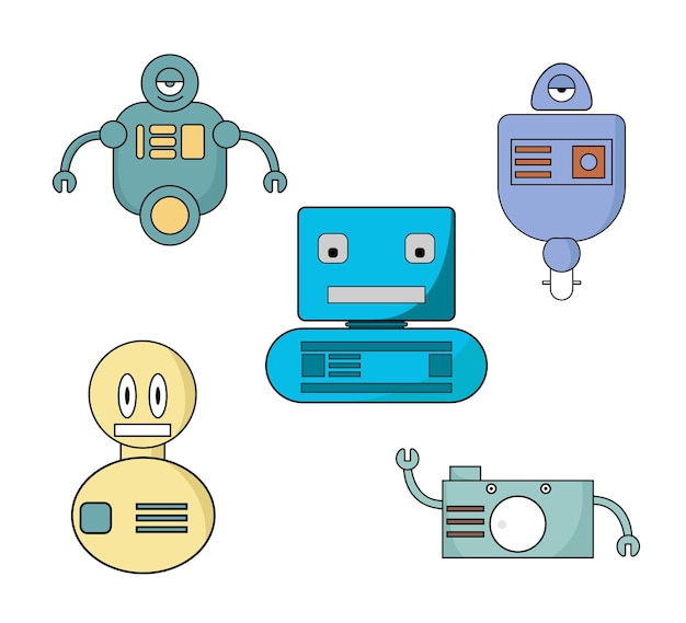 Vector Flat Design Robot e robot Android, personaggi dei cartoni animati
