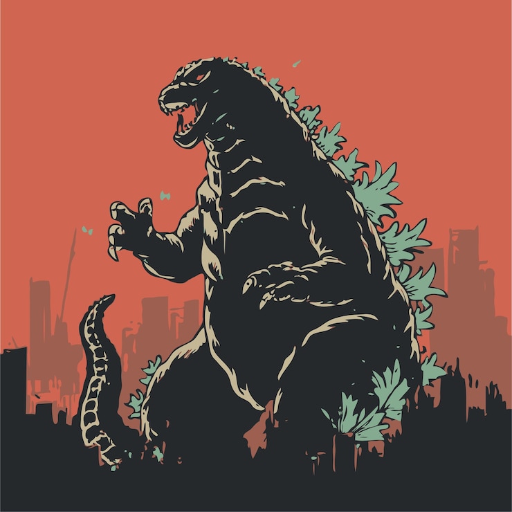 Vettore vector godzilla in illustrazione della città