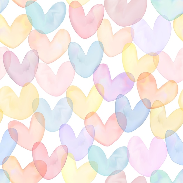 Vector Gradient Mesh Disegno ad acquerello Multi colori sovrapposti a forma di cuore Seamless Pattern