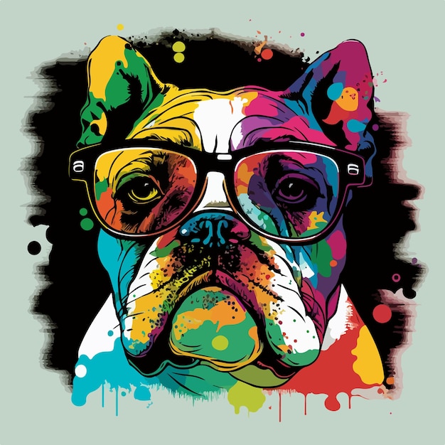 Vector il bulldog colorato con un occhiale da sole nell'illustrazione in stile pop art