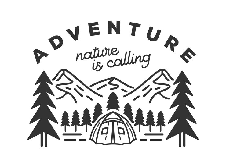 Vettore vector il paesaggio dell'annata con le cime delle montagne e gli elementi grafici. design t-shirt da campeggio.