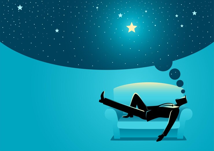 Vettore vector illustration of a businessman daydreaming while sleeping on sofa