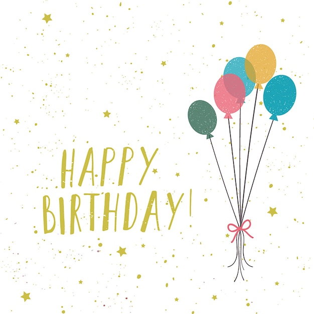Vector l&#39;illustrazione delle parole di buon compleanno e mazzo di palloni variopinti.