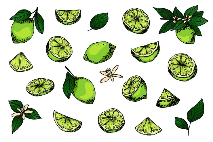 Vettore vector lime clipart set di agrumi disegnato a mano illustrazione di frutta per la decorazione di web design stampato