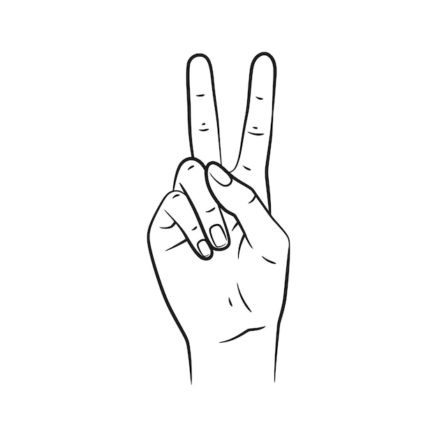 Vector Line Art Gesti delle mani che mostrano i numeri 2 isolati su sfondo bianco