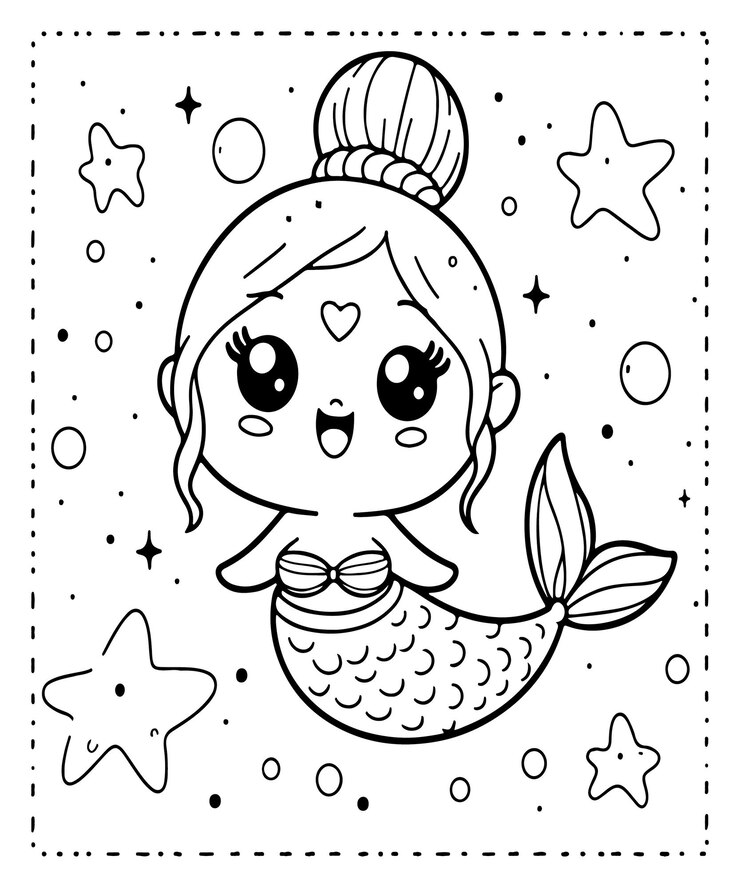 Vector line art illustration sirena pagina da colorare ai generato