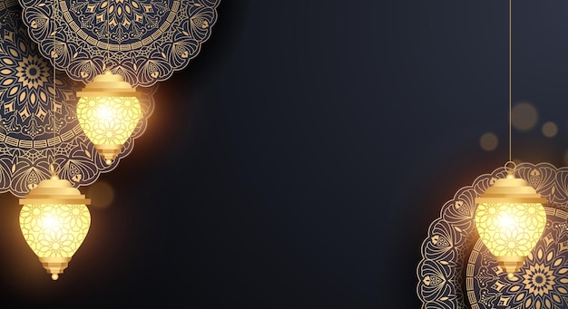 Vector luuxury ramadan o ramadhan kareem banner di sfondo ornamento
