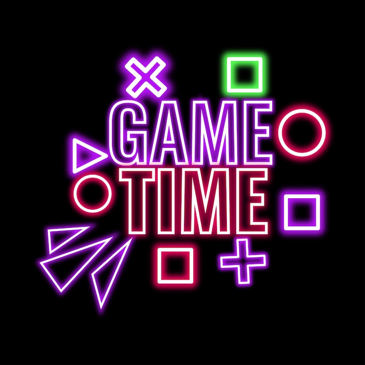 Vettore vector neon gratuito testo game time per il download segno al neon game time disegno pubblicitario game time