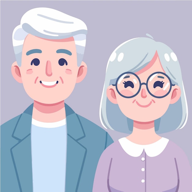 Vector nonna e nonno felici con uno stile piatto e semplice