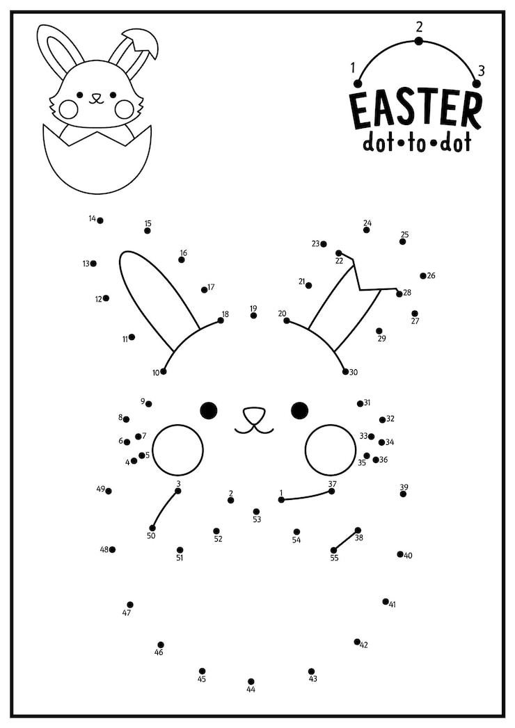 Vettore vector pasqua punto punto e attività di colore con carino kawaii coniglio in uovo feste primaverili collegare i punti gioco per bambini pagina da colorare giardino per bambini foglio da lavoro stampabileetxa