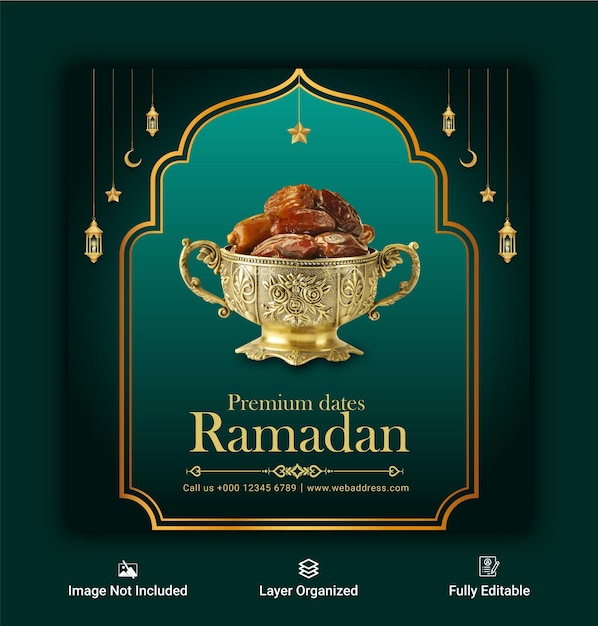 Vector ramadan date frutta e hamburger cibo social media banner e modello di progettazione post instagram