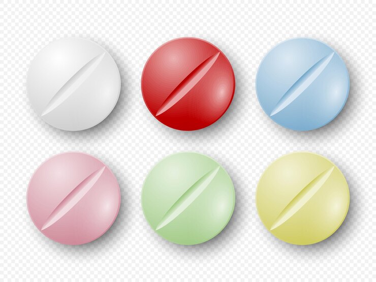 Vettore vector realistic round pharmaceutical medical pills tablets vitamins capsule set closeup isolate pills design template collection front top view medicina concetto di salute