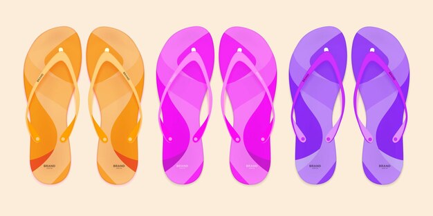 Vector realistico 3D a strisce Flip Flop Set Closeup