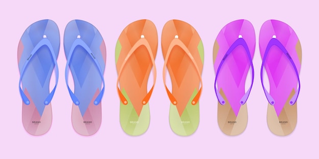 Vector realistico 3D a strisce Flip Flop Set Closeup