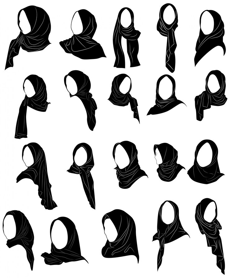 Vettore vector set disegno di donna musulmana con hijab logo template icon negozio hijab store musulmano