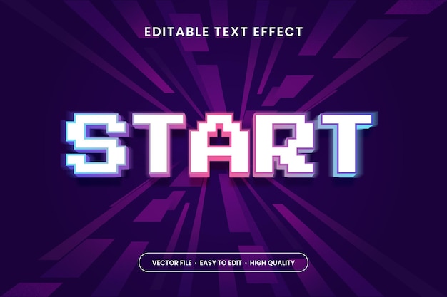 Vector start arcade gaming 3d modello di effetto di testo modificabile