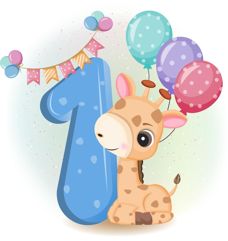 Vettore vector un simpatico giraffa buon compleanno 1 anno
