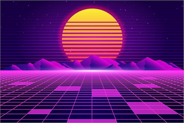 Vector vaporwave retrowave synthwave retro scifi sfondo futuristico degli anni '80 e '90 Copertina
