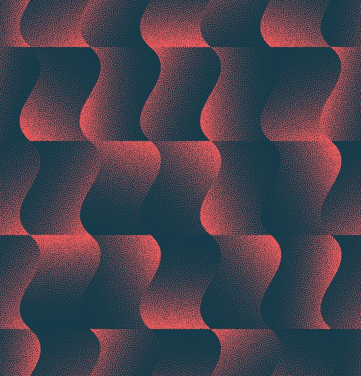 Vettore vector wavy psychedelic abstract pattern fatto di punti rossi su uno sfondo sbiadito