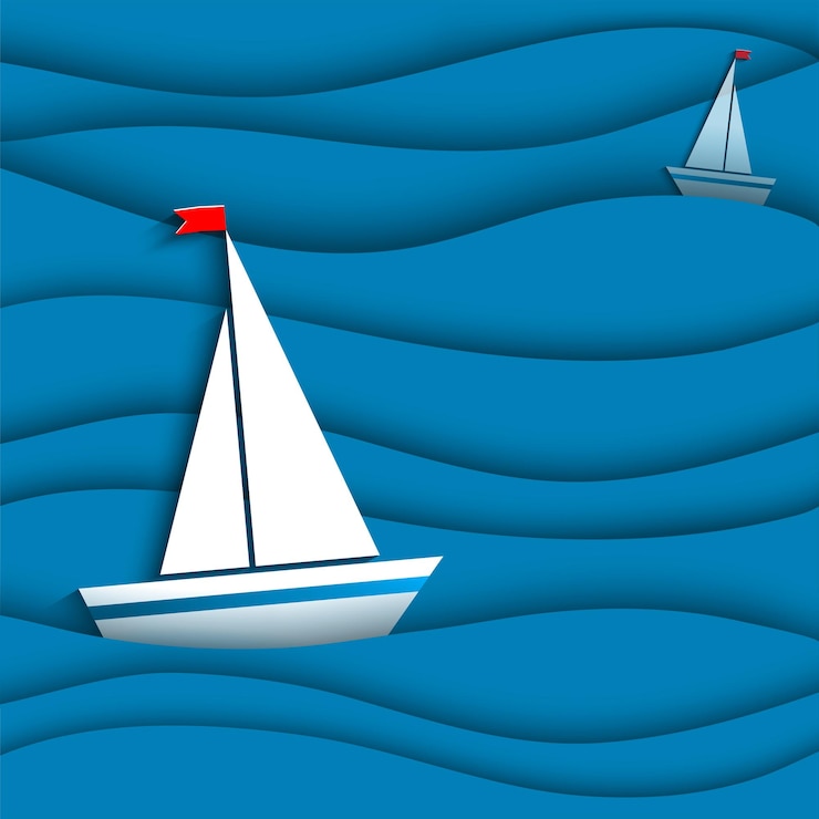 Vettore vela di carta nel mare