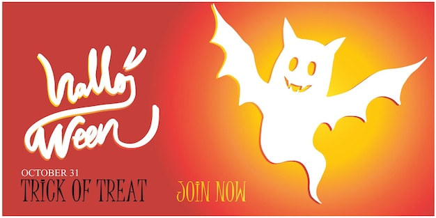 Vendita banner di Halloween, voucher, carta vip, festa di invito con sfondo di colore arancione e pipistrello