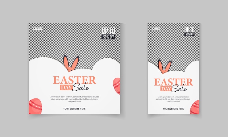 Vettore vendita del giorno di pasqua disegno di modello di post sui social media con vettore di uova di orecchie di coniglio per la promozione online