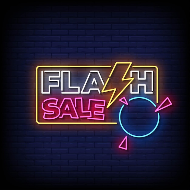 Vendita flash di insegne al neon con vettore di sfondo muro di mattoni