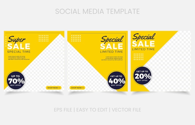 Vendita promo social media set disegno vettoriale