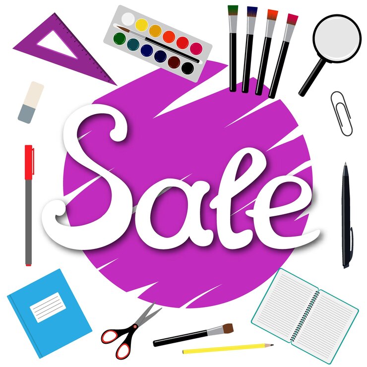 Vettore vendita ritorno a scuola design set di forniture scolastiche con scritte disegnate a mano in vendita
