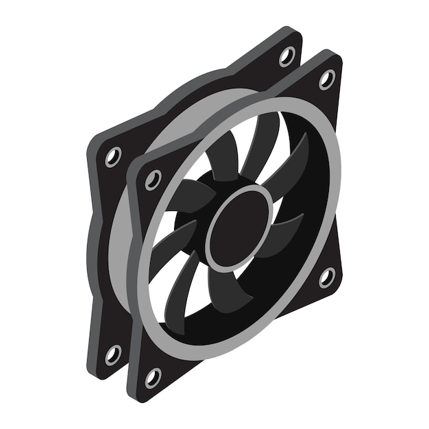 Ventilatore isometrico per computer Ventilatore di raffreddamento per computer Isometrico per ventilatore per custodia PC Componenti hardware per computer Illustrazione vettoriale