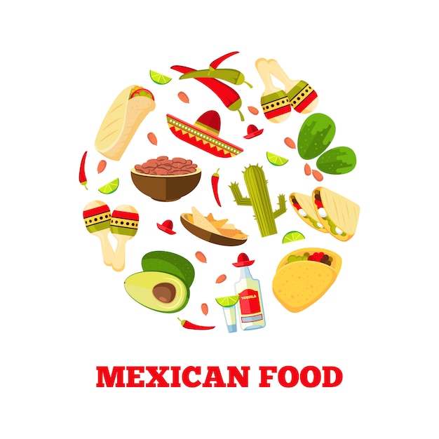 Verdura, cibo e bevande del fumetto della cucina messicana