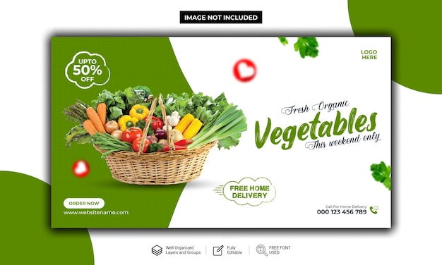 Verdure fresche e biologiche e post sui social media e banner web Modello Vettore Premium
