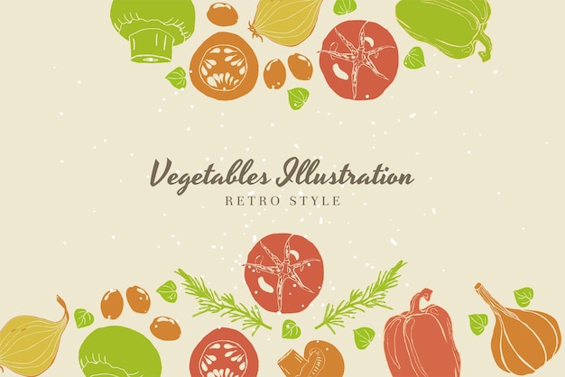 Verdure illustrazione copertina disegnata a mano stile retrò colori